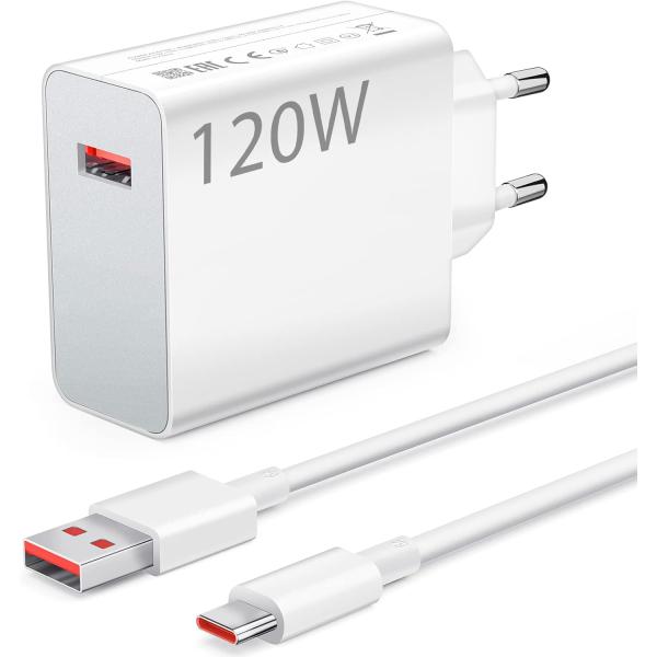 Xiaomi 120W HyperCharge Wall Charger - EU Plug - Quick Charge 3.0 (QC 3.0) with Original 6A Type-C Cable - Fast Charging for Xiaomi, Redmi & POCO