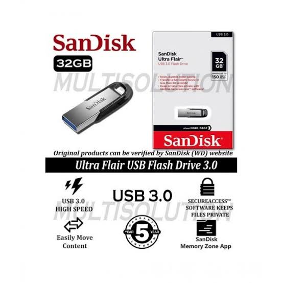 SanDisk Ultra Flair 32GB USB 3.0 Flash Drive - High-Speed Up to 150MB/s - Sleek Durable Metal Casing - Pen Drive for PC, Laptop, and Car Audio