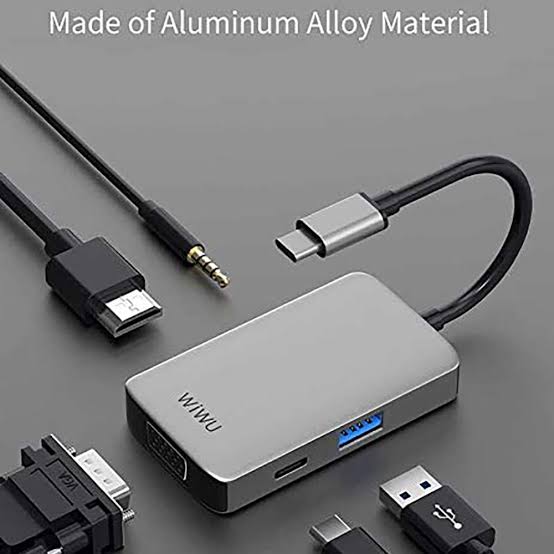 WiWU 513HVP 5-in-1 Type-C Hub - 4K HDMI, VGA, USB 3.0, Stereo Audio & Type-C PD Charging