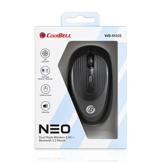 CoolBell NEO WB-M101 Dual Mode Wireless Mouse - 2.4GHz + Bluetooth 5.2 (Silent Click & 6 Buttons)